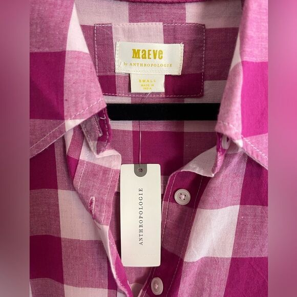 Anthropologie Maeve Bennett pink Buffalo Plaid Button Down Shirt small. NWT - Picture 7 of 9